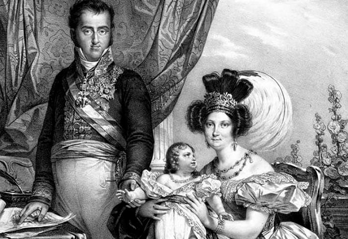 Retrato de Fernando VII, su esposa María Cristina y su hija María Isabel Luisa.