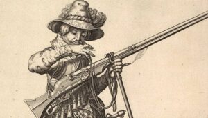 Ilustración sobre el uso del mosquete