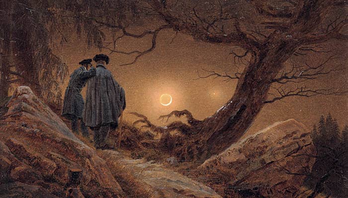 Dos hombres contemplando la luna