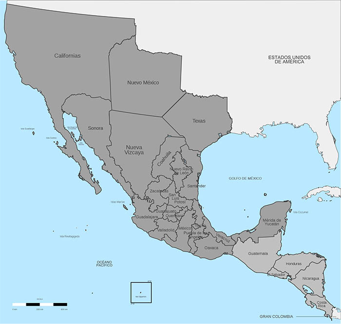 Mapa del Primer Imperio mexicano