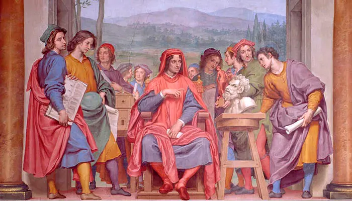Lorenzo de Médici, rodeado de artistas, admira el Fauno de Miguel Ángel