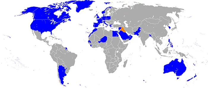 Mapa de los beligerantes de la guerra del Golfo