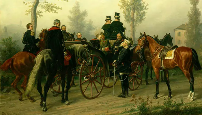 Napoleón III y Bismarck tras la batalla de Sedán