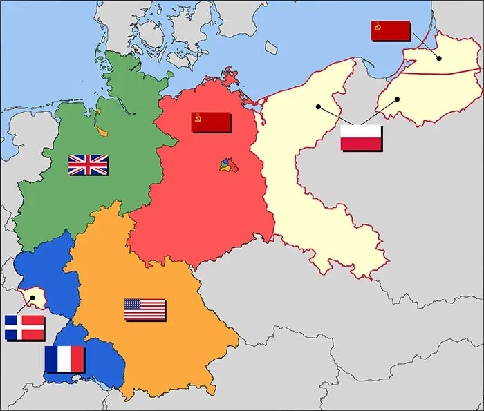 Mapa de la división de Alemania tras la Conferencia de Yalta