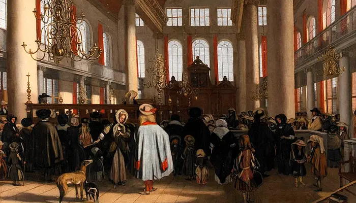 Interior de una sinagoga portuguesa en Ámsterdam