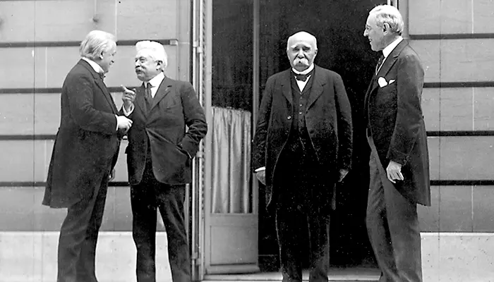 David Lloyd George, Vittorio Emanuele Orlando, Georges Clemenceau y Woodrow Wilson