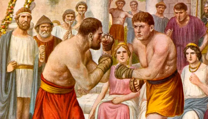 Ilustración de unos boxeadores etruscos
