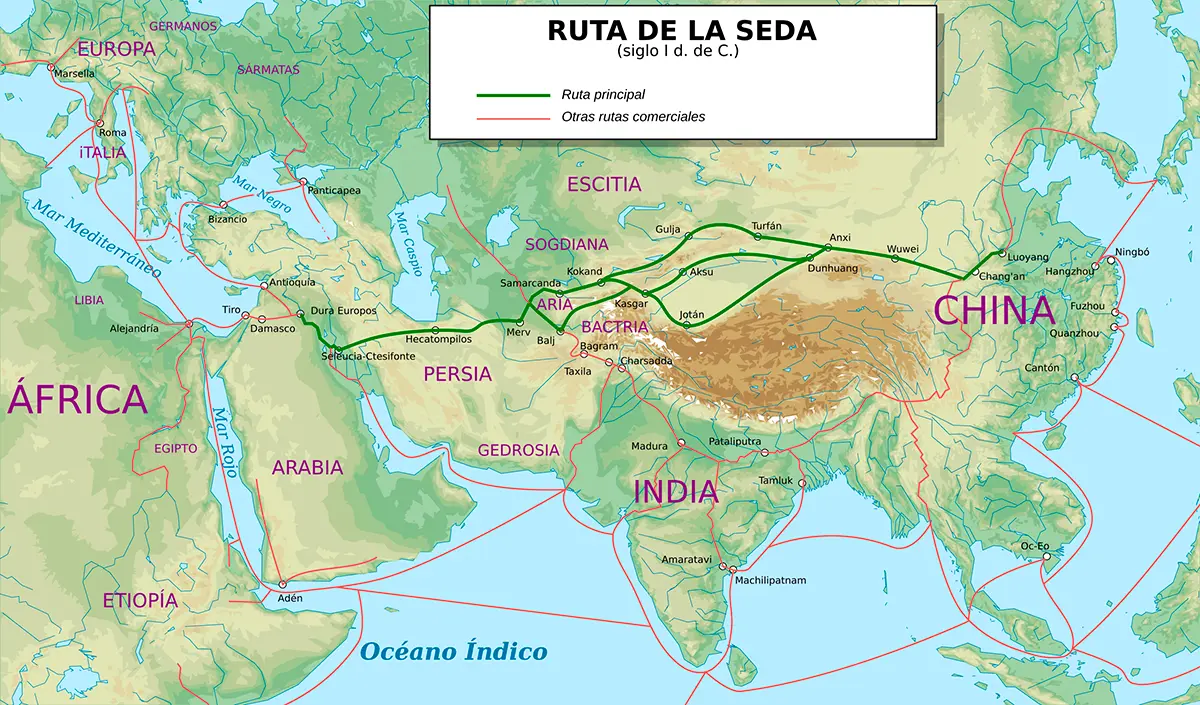 Mapa de las ciudades de la Ruta de la Seda