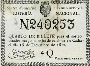 Billete de la lotería de Navidad de 1812