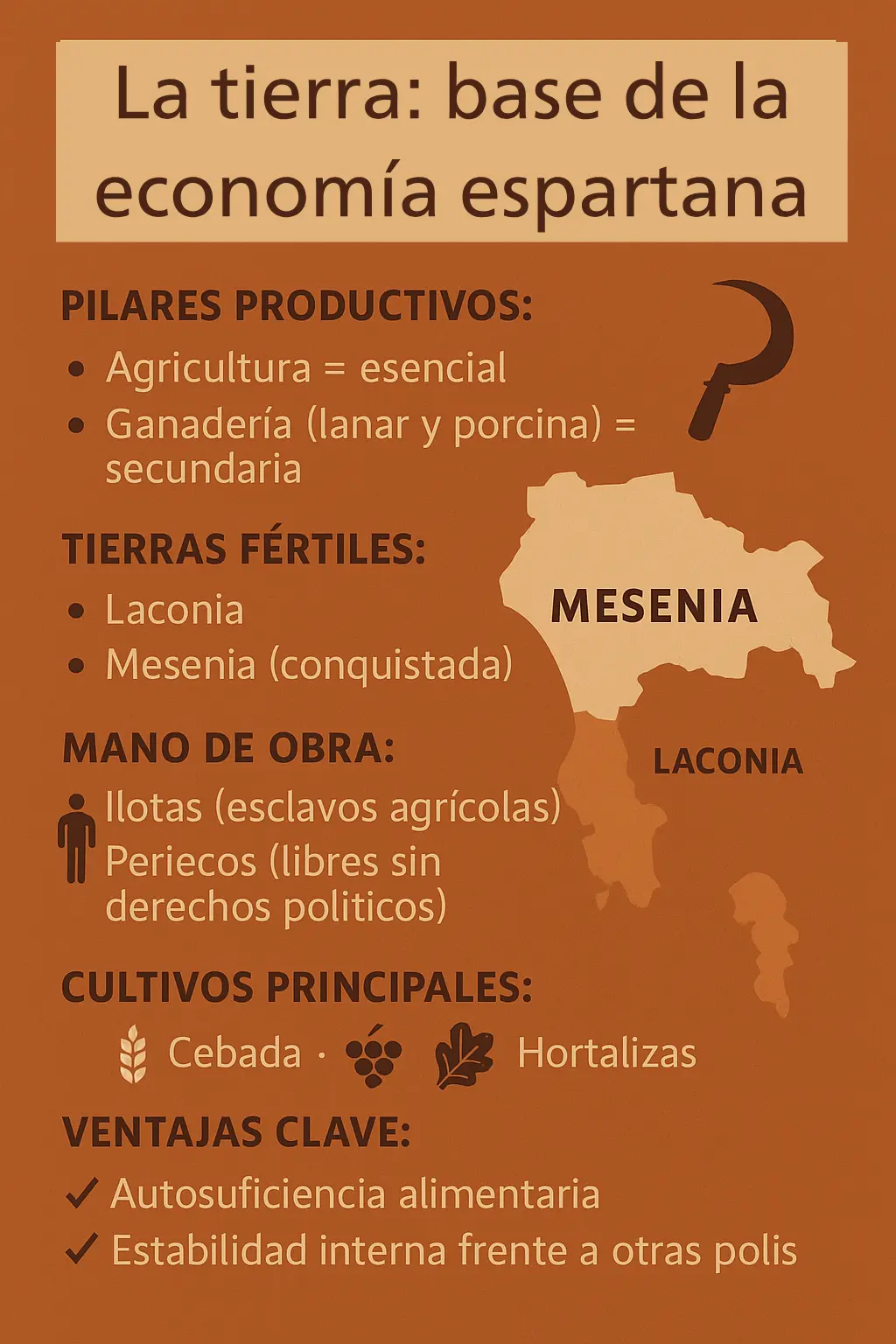 Infografía sobre la importancia de la tierra en la economía espartana
