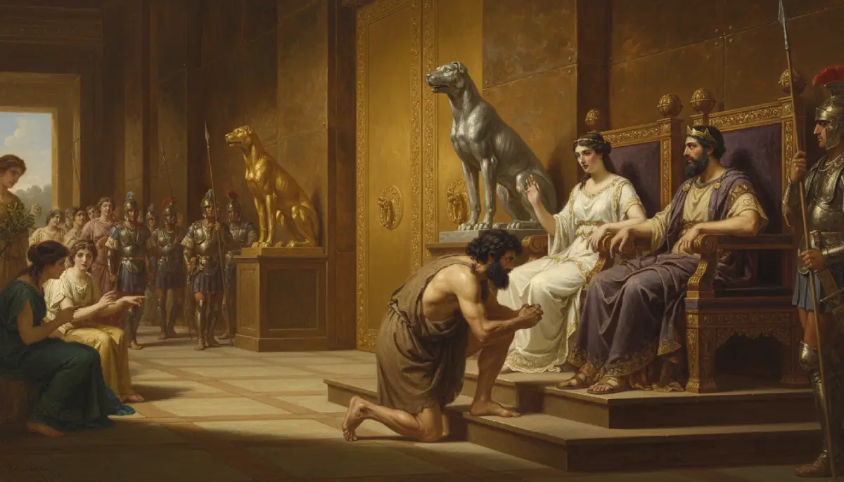 Odiseo postrado ante los reyes