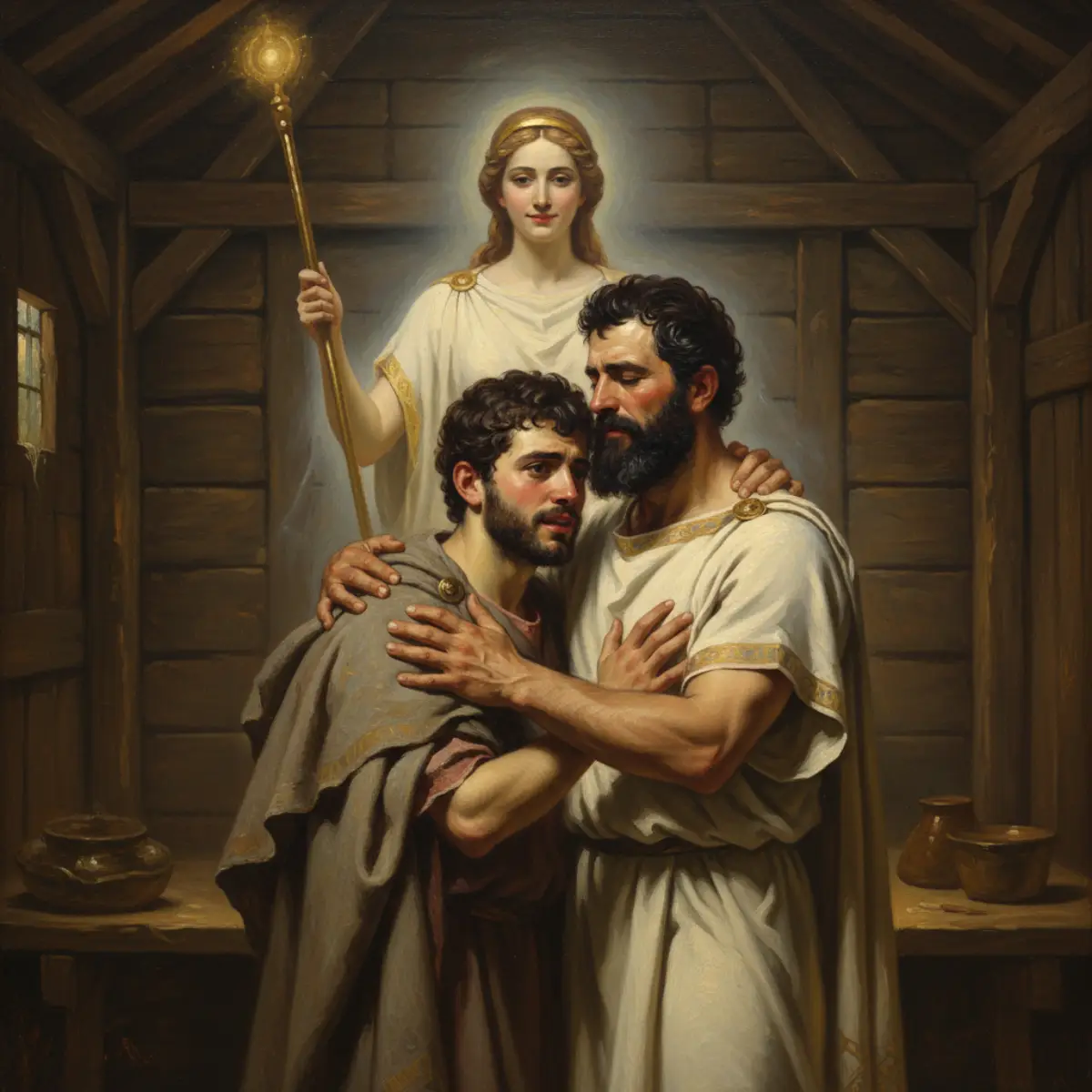 Reencuentro de Odiseo y Telémaco