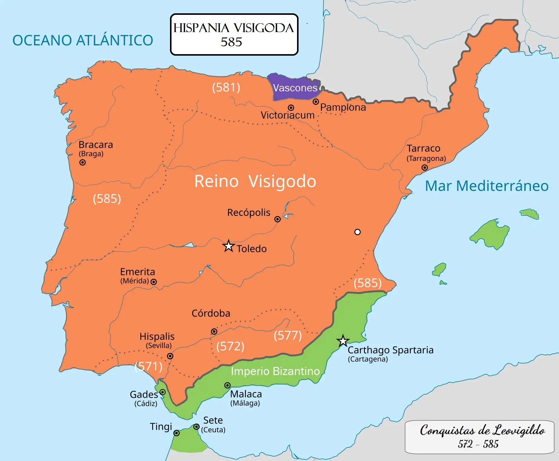 Mapa de la Hispania visigoda