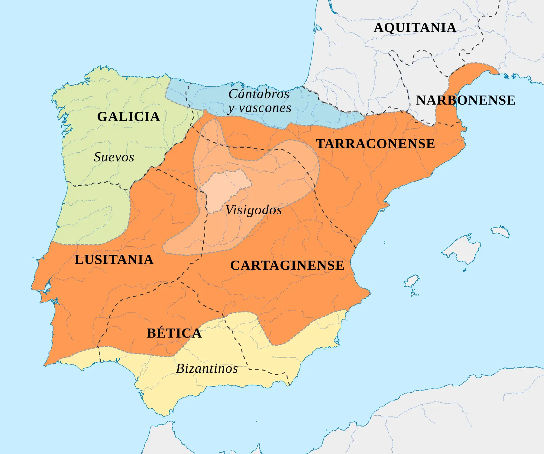 Mapa de Hispania alrededor del año 560.