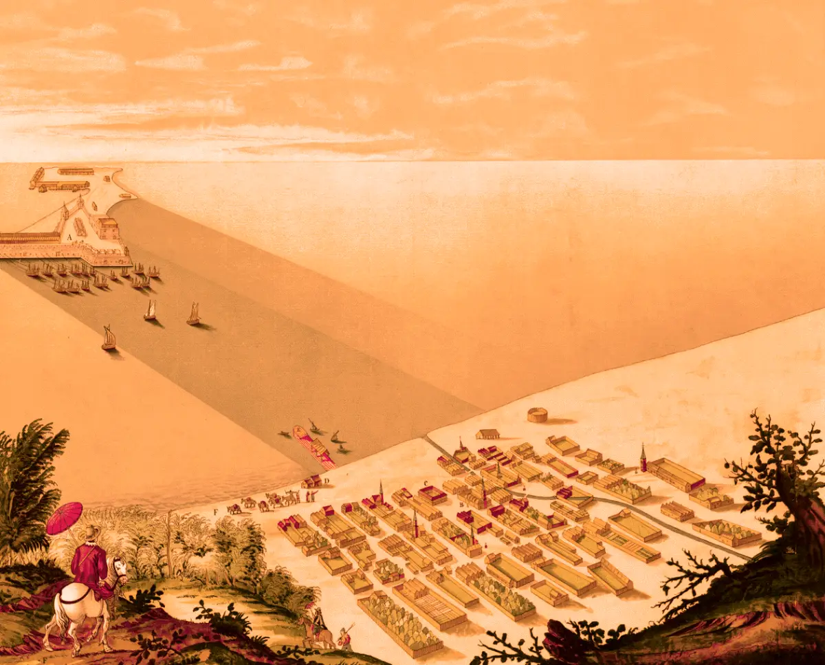 Detalle de un dibujo de Veracruz y San Juan de Ulúa